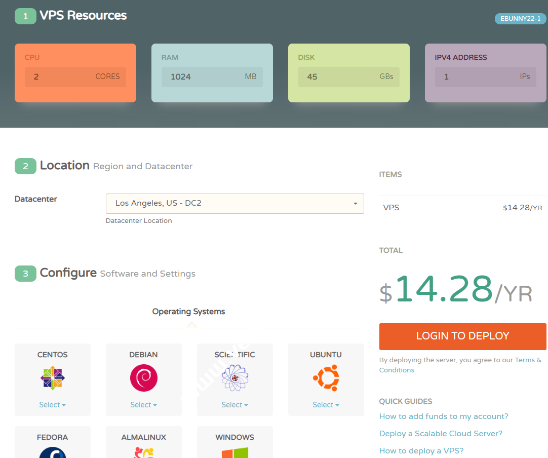 CloudCone复活节特卖场：美国洛杉矶MC数据中心便宜VPS，1核1G 45G SSD,1Gbps端口4TB流量，$14.28/年-国外主机测评