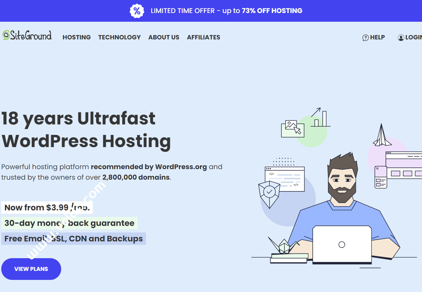 SiteGround：限时优惠进行中，WordPress官方推荐的建站主机，享高达73%折扣，$3.99 /月起-国外主机测评