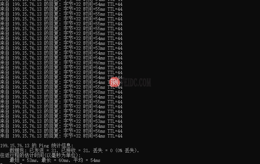 华纳云香港大带宽服务器本地Ping延迟测试