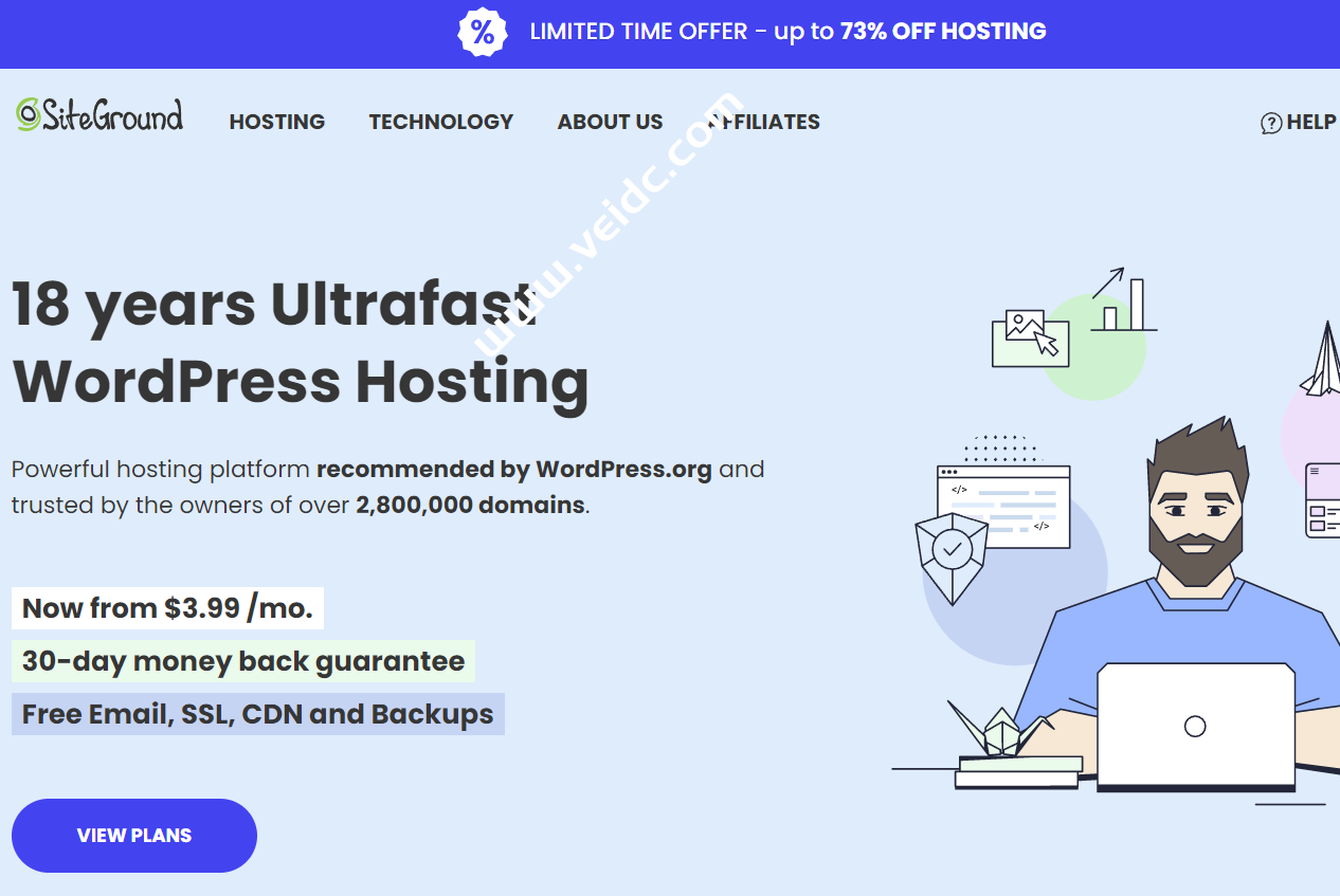 SiteGround：WordPress官方推荐主机，享高达73%折扣，30天退款保证/每日备份/免费CDN，$3.99 /月起-国外主机测评