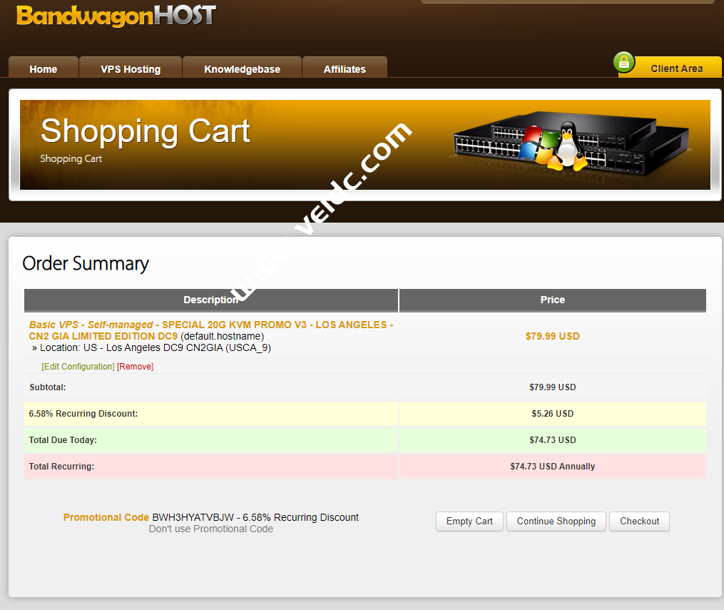 搬瓦工：洛杉矶 DC9 CN2 GIA 限量版套餐补货，优惠后74.73美元/年-国外主机测评