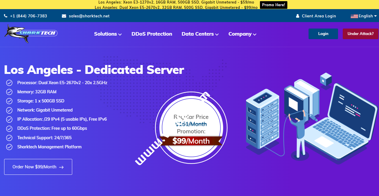 Sharktech：美国高防独立服务器，E3-1270v2/16GB/500G SSD/1Gbps不限流量，月付$59起-国外主机测评
