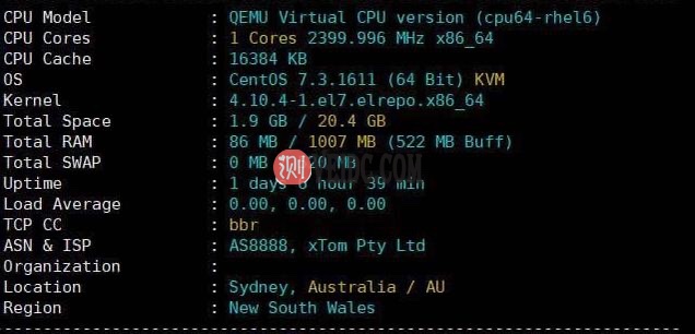 搬瓦工：新增的澳大利亚20G SYDNEY 限量版简单测评，三网回程联通9929线路-国外主机测评