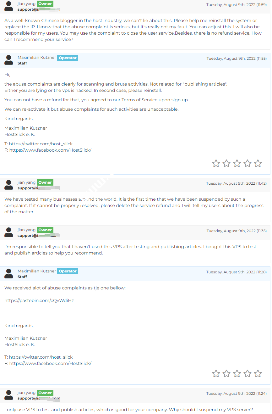 HostSlick严重歧视中国用户，无故删除服务和账号，不推荐购买-国外主机测评