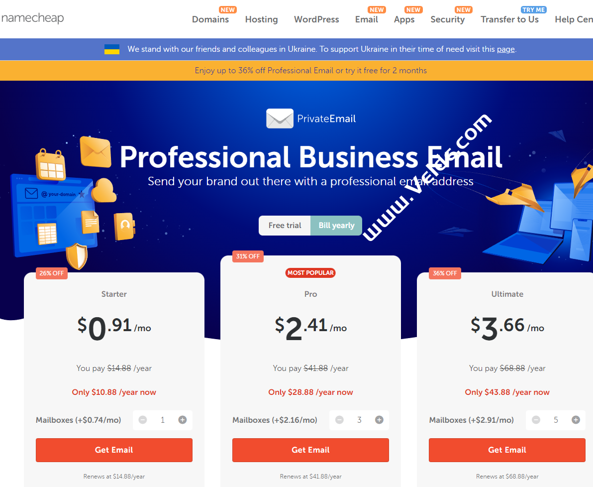 NameCheap：企业邮局促销，高达36%优惠，外贸企业邮局年付低至73元起，可免费试用2个月-国外主机测评