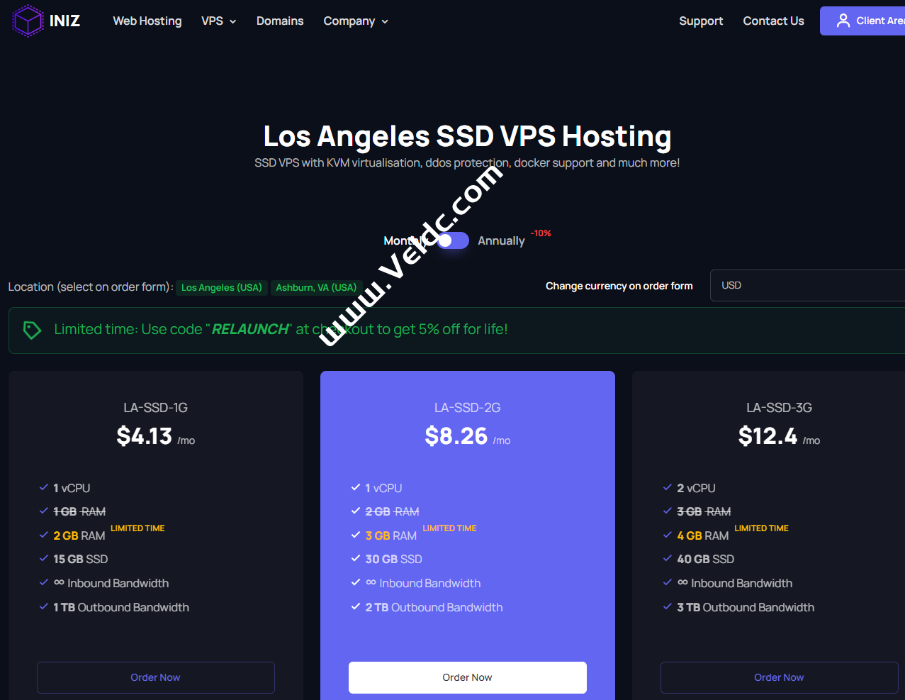 INIZ：美国VPS，可选洛杉矶（预购）和阿什本机房，限时免费升级内存，1核2G15G SSD，月付3.93美元起-国外主机测评