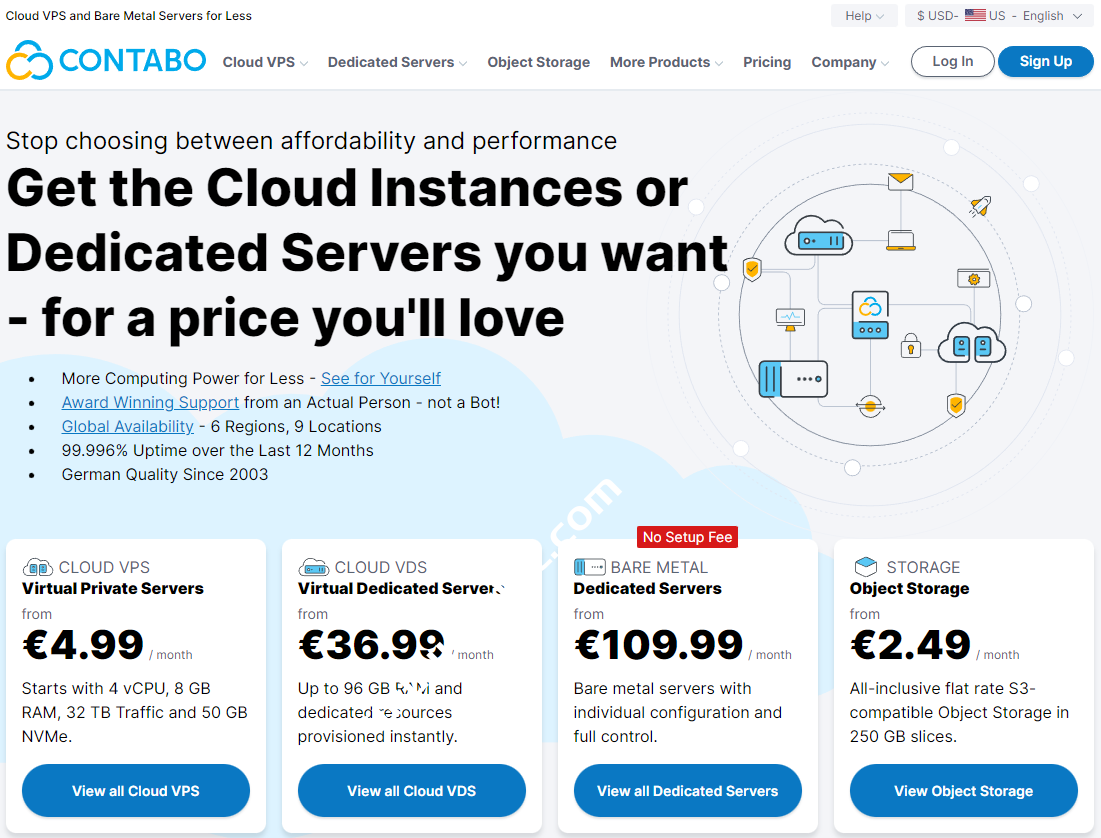 Contabo：美/德/英/新加坡高配置VPS，4核(AMD EPYC/8G/) 月付$6.99起，250G存储月付$2.99起-国外主机测评