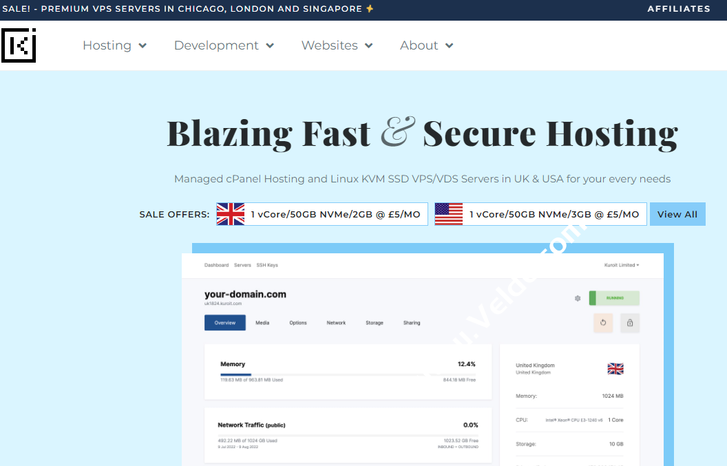 Kuroit：英国大硬盘存储VPS 新品上线，1核1G 250G SSD存储，1Gbps@1TB流量，月付低至£2/月-国外主机测评