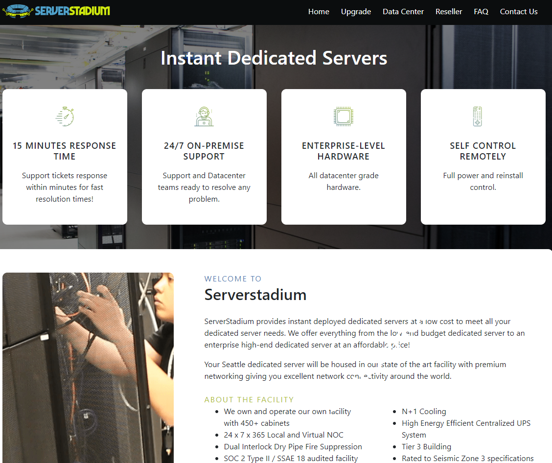 ServerStadium：美国西雅图独立服务器，双 L5420/16GB/500GB SATA，4个IP，1 Gbps@30 TB，月付30美元起-国外主机测评