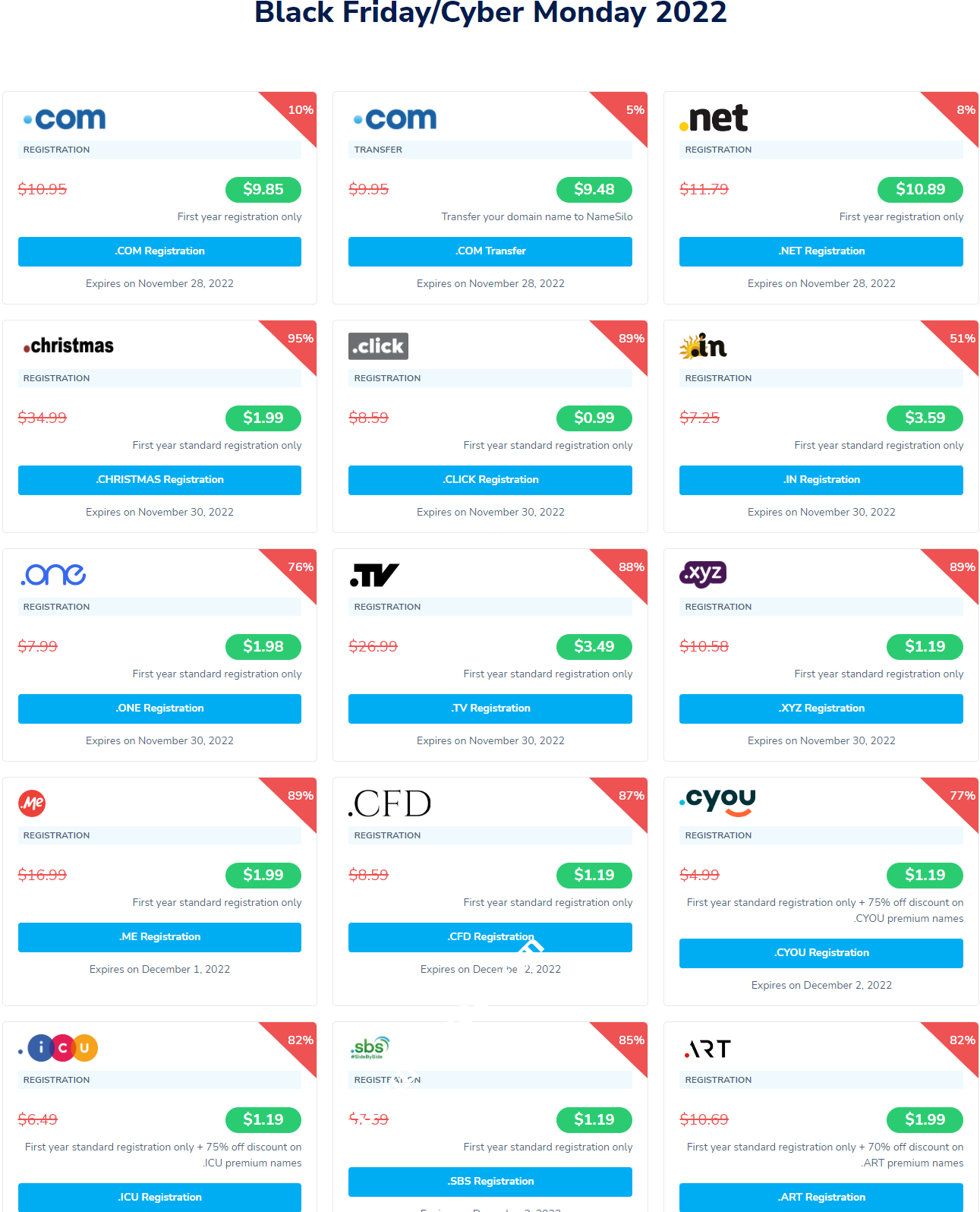Namesilo：#2022 年黑色星期五/网络星期一优惠促销# 域名新注册和转入优惠，.COM域名 首年9.85美元-国外主机测评