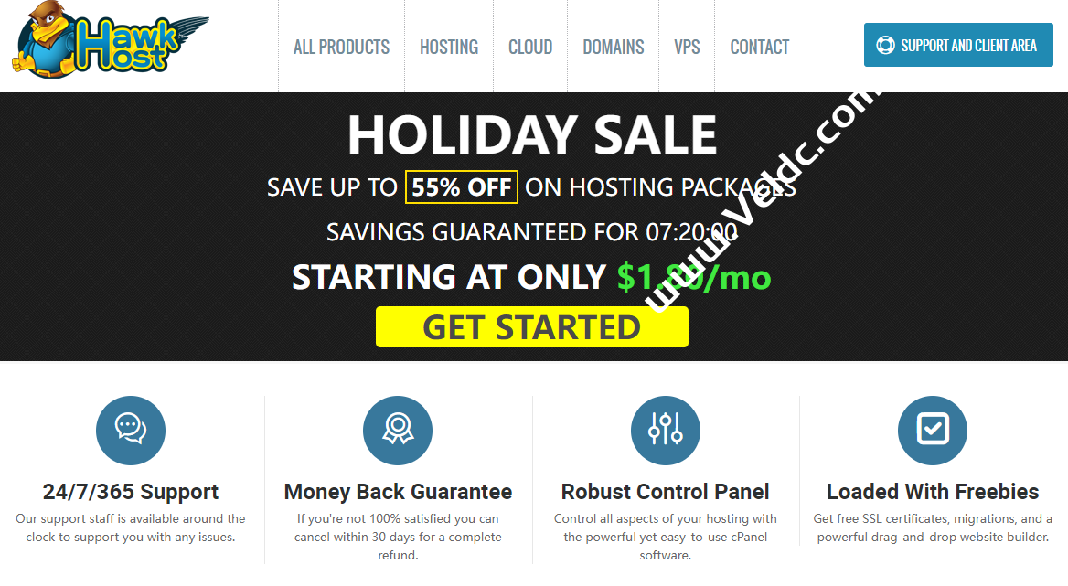 HawkHost：老鹰主机圣诞优惠，虚拟主机45折优惠，月付1.8美元起，多机房云服务器月付5美元起-国外主机测评