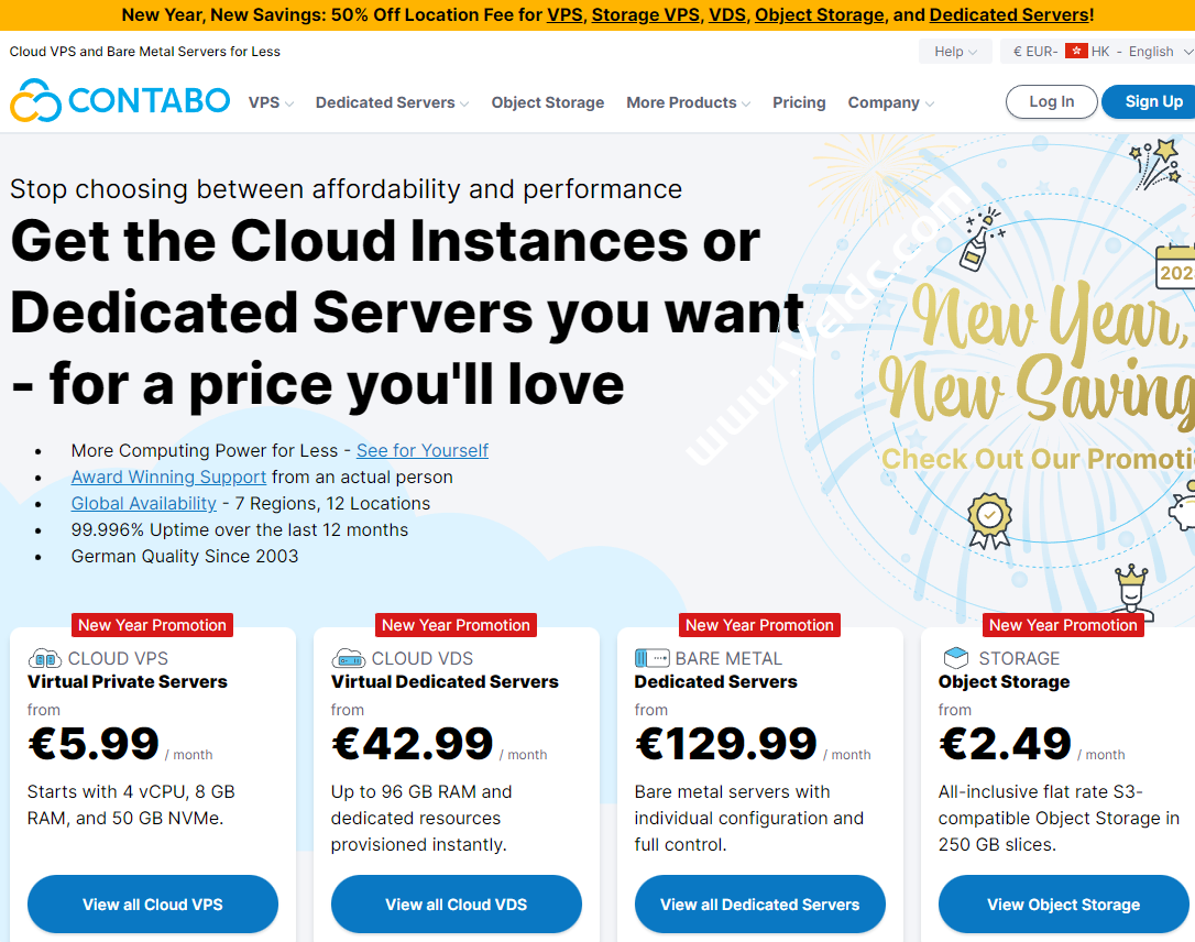 Contabo：2023新年促销，云VPS/存储VPS/云VDS/专用服务器和对象存储的位置费可享5折优惠-国外主机测评