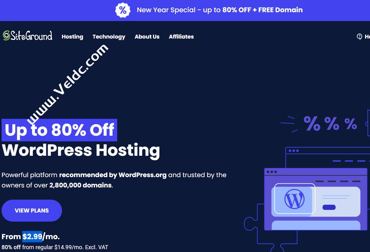 SiteGround：2023新年优惠，wordpress官方推荐主机/外贸主机/免费域名，月付$2.99起-国外主机测评