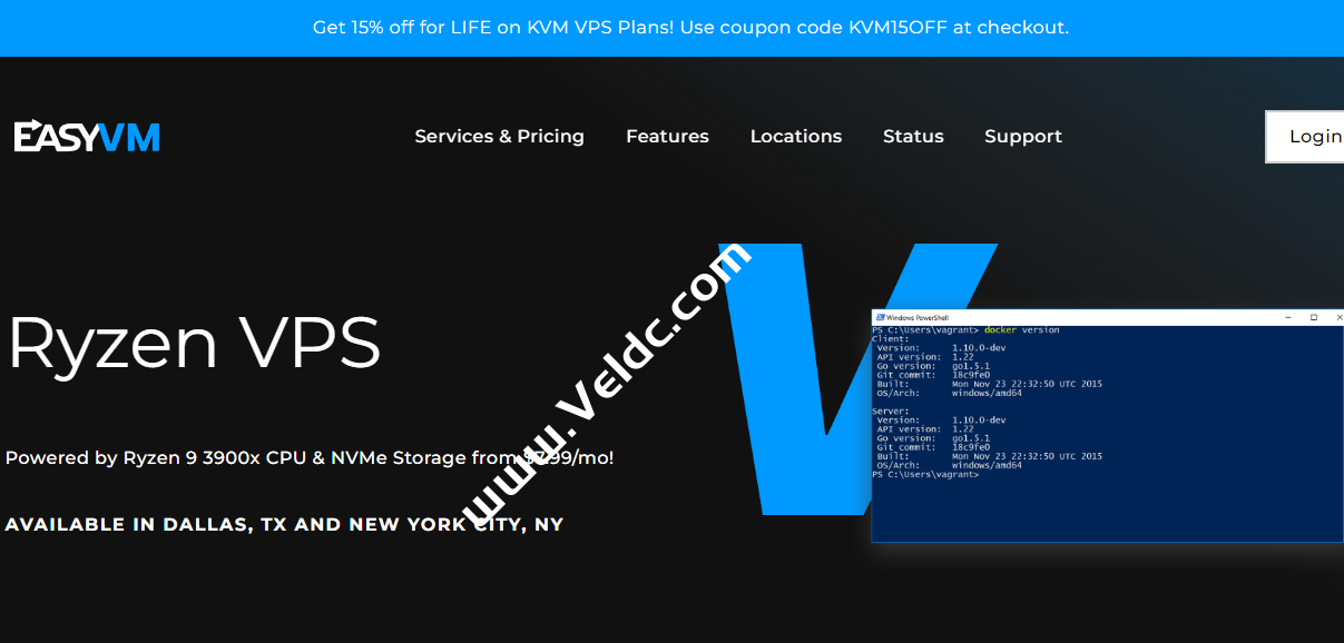 EasyVM：国外便宜VPS特价4折优惠低至$3.2/月，可选美国达拉斯/新加坡机房，AMD Ryzen/免费DDOS防御/1Gbps带宽-国外主机测评