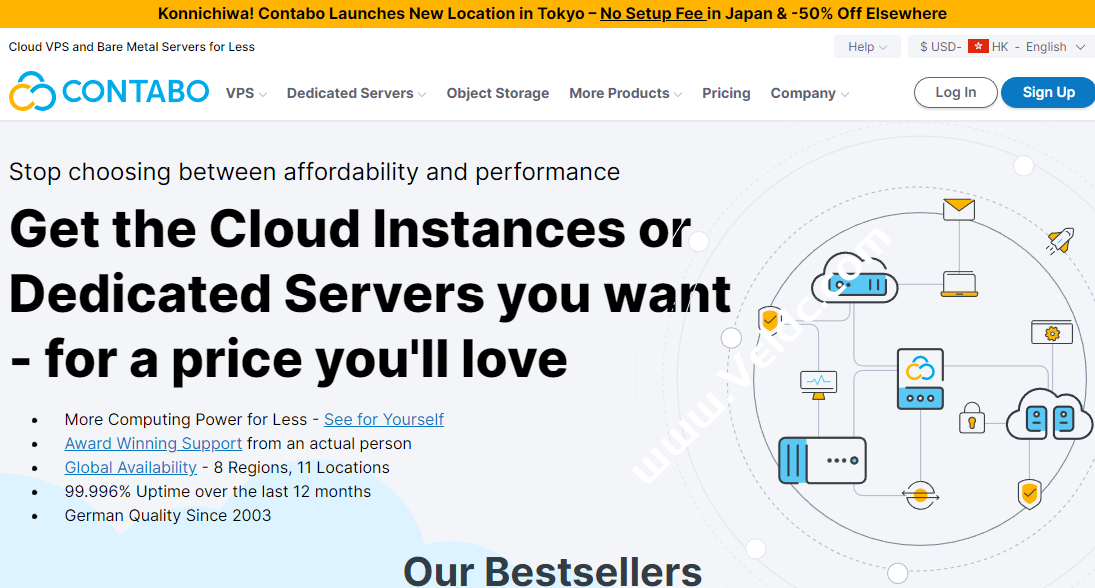 Contabo：新增日本东京机房，4核8GB内存200GB SSD高配置国外VPS，另可选德国/美国/英国/新加坡/澳大利亚机房，月付8.49美元起-国外主机测评