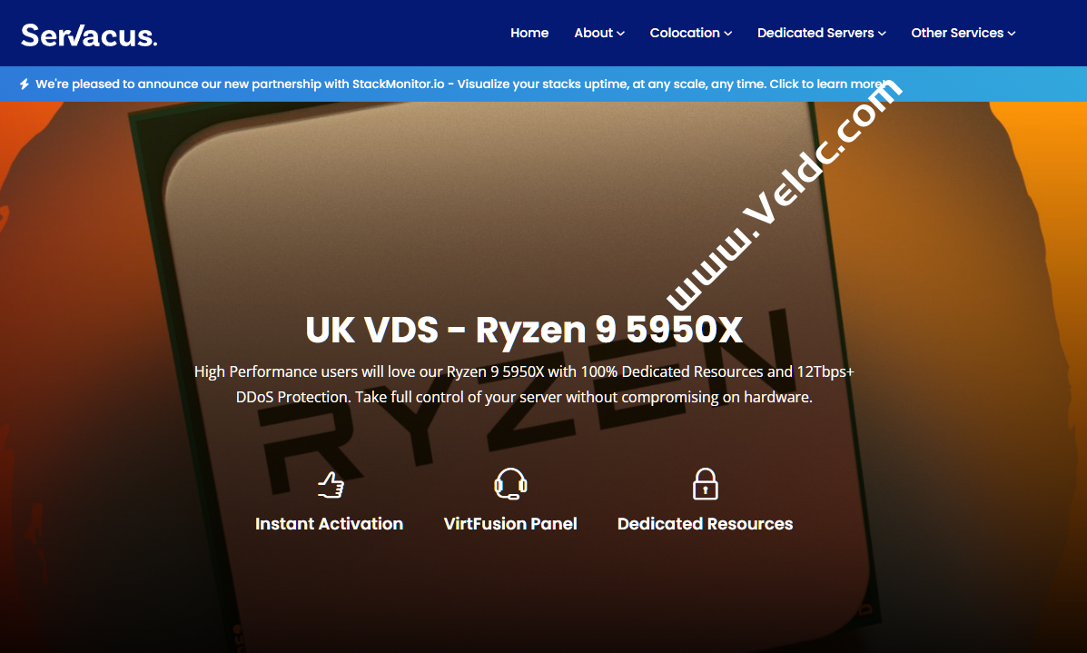 Servacus：英国VPS年付五折促销，1核8GB内存/10GB SSD，1Gbps@不限流量，免费12Tbps+ DDoS 保护，年付£29.95起，锐龙 9 5950X系列年付£59.94起-国外主机测评