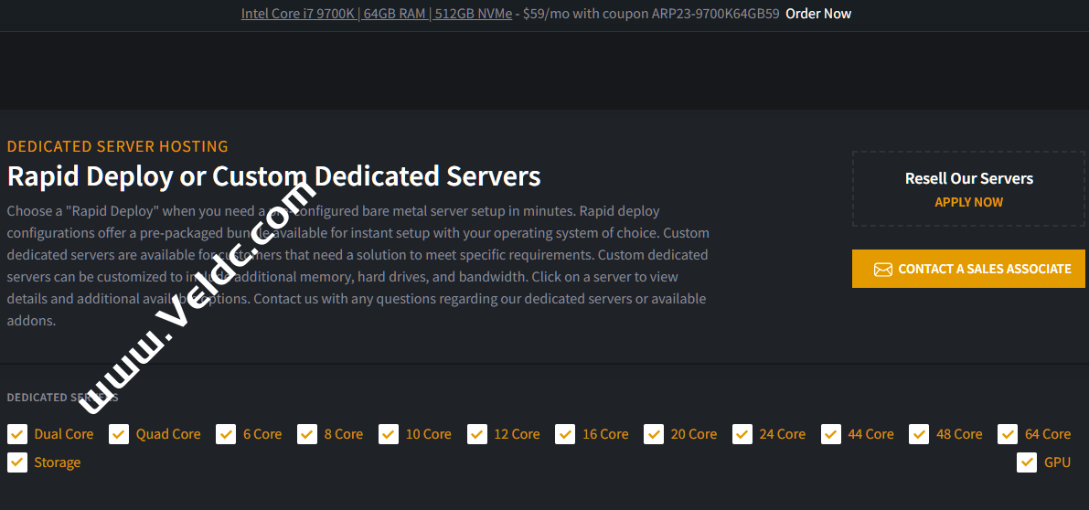 ReliableSite：美国服务器促销，Intel Core i7 9700K/64G内存/512GB NVMe存储/1G带宽无限流量，月付$59-国外主机测评