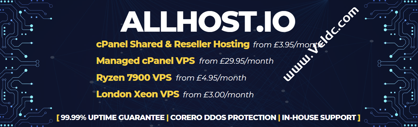 AllHost：英国AMD Ryzen VPS 63折优惠，1核1GB内存30GB/2个快照，2Gbps@3TB，季付9.5英镑起-国外主机测评