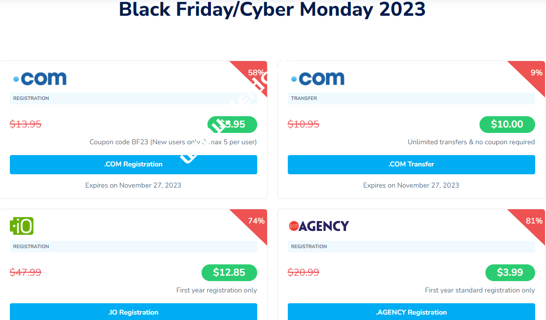 黑五域名注册优惠，Namesilo新用户注册.com 域名 $5.95；Dynadot注册.net域名 $2.99-国外主机测评