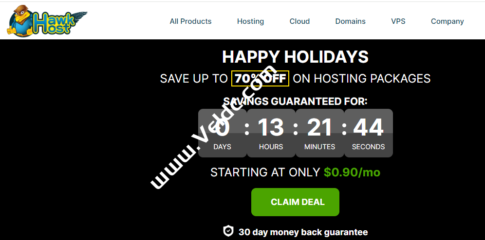 HawkHost：老鹰主机圣诞节三折优惠，cPanel面板，可选独立IP，折后月付0.9美元起-国外主机测评