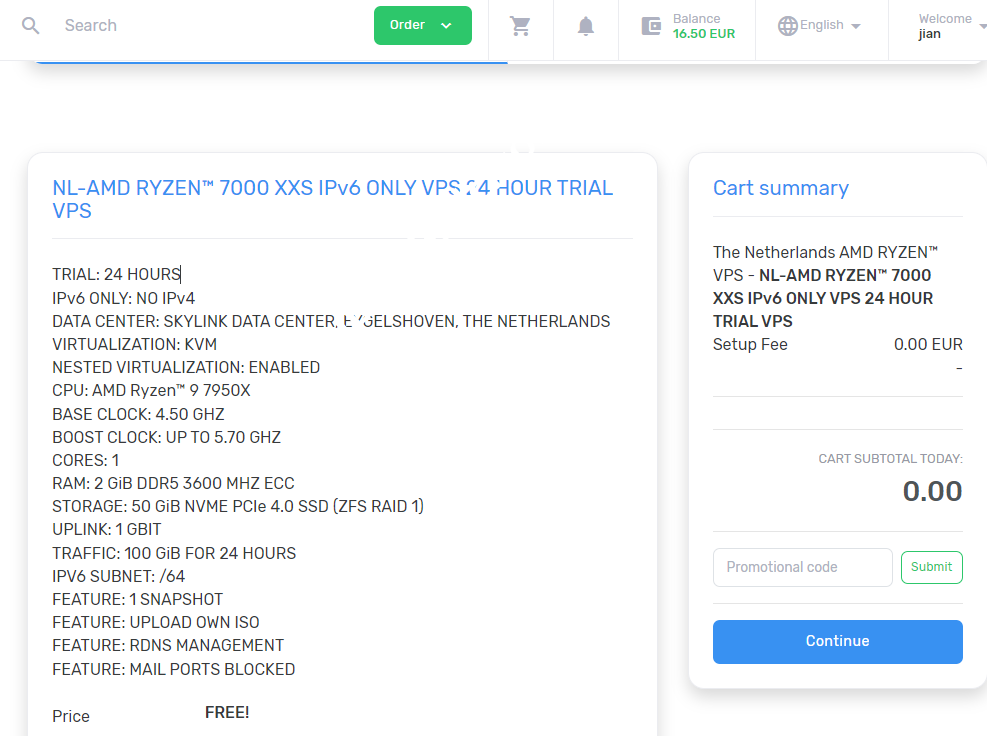 server-factory：荷兰阿姆斯特丹免费IPv6 VPS，宿主机AMD 7950X，下单免费使用24小时-国外主机测评