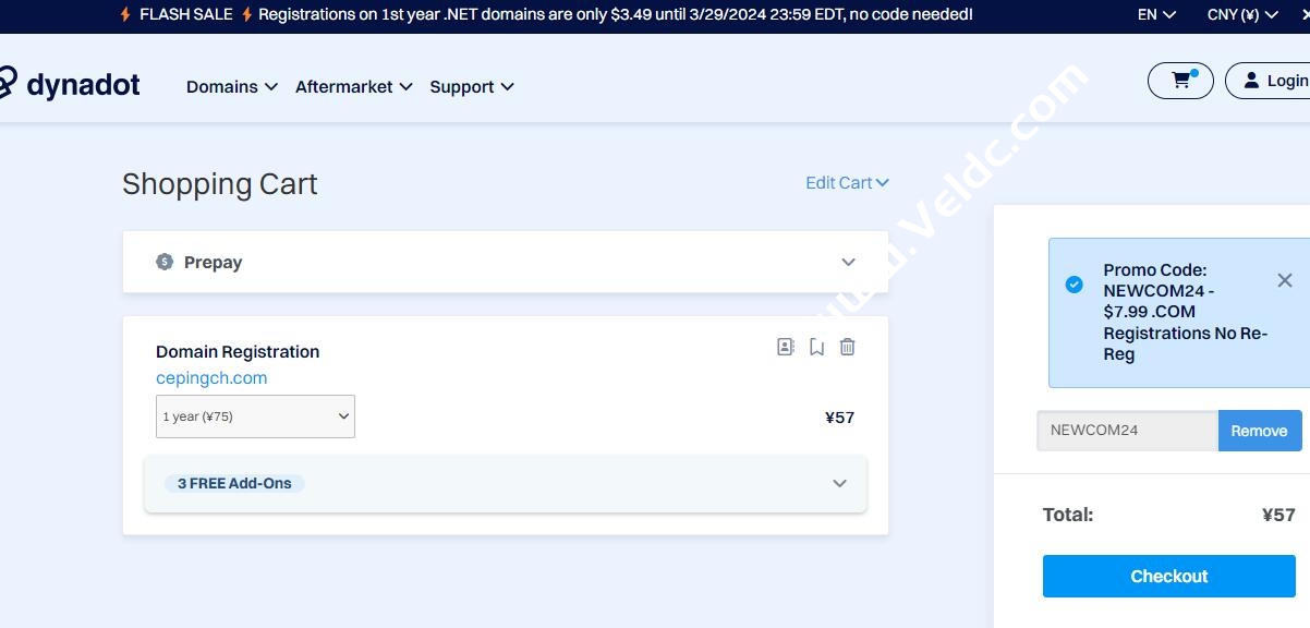 Dynadot：.COM域名新注册仅57元，.NET 域名注册仅需 3.49 美元，附注册教程/优惠码-国外主机测评