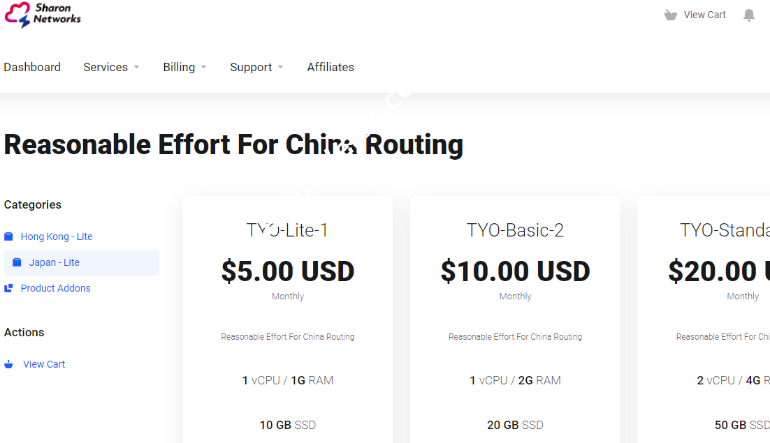Sharon：日本/香港大带宽VPS，国际线路/中国优化路由，1核1G内存10GB SSD，500Mbps-4Gbps大带宽，月付$5起-国外主机测评
