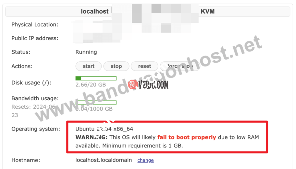 搬瓦工升级系统 Ubuntu 24.04 提示“This OS will likely fail to boot properly due to low RAM available” 如何处理-国外主机测评
