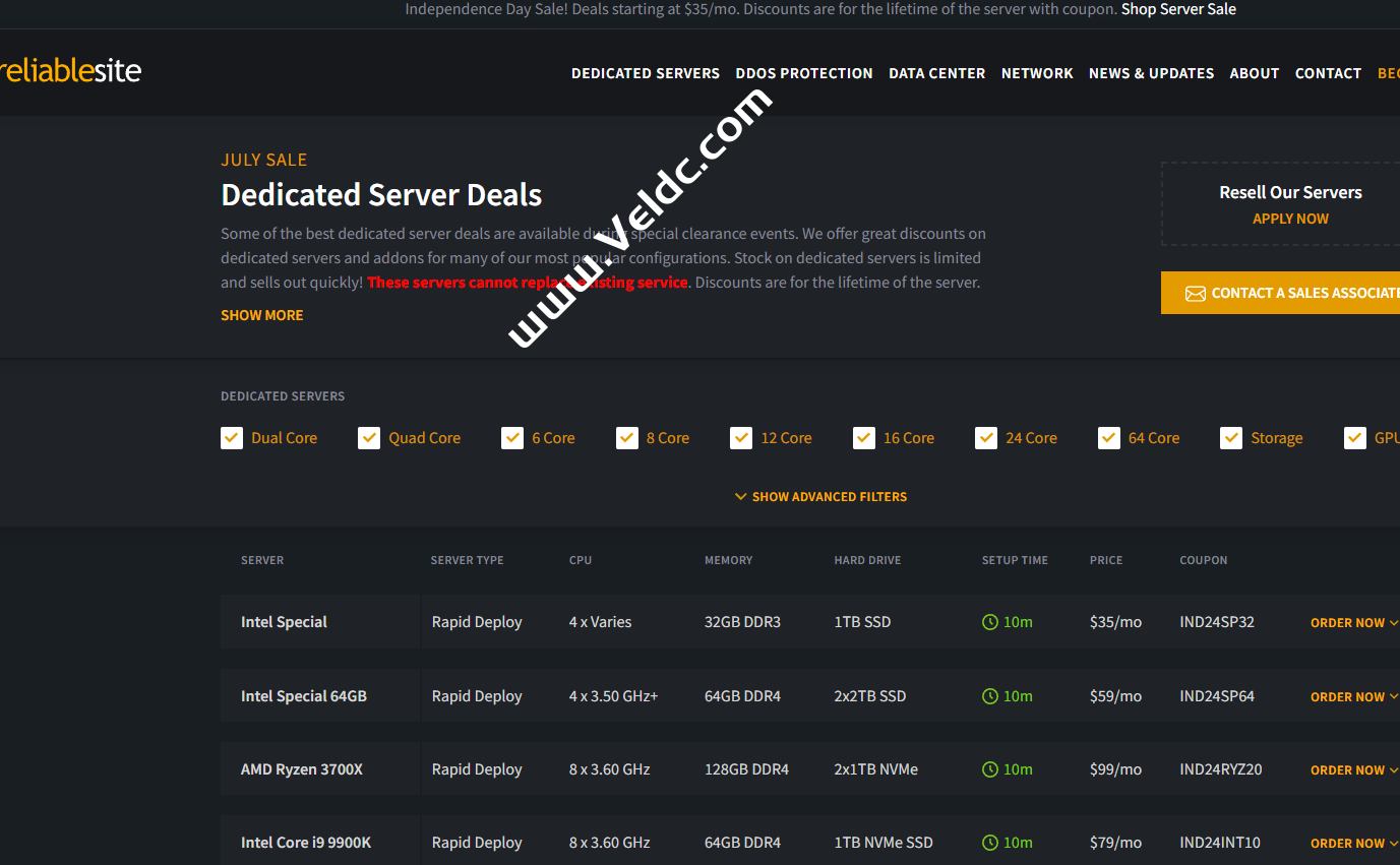 ReliableSite：独立日美国便宜服务器大促，Intel Special CPU/32GB内存/1TB SSD/1Gbps@无限流量，月付$35起，可选洛杉矶/纽约和迈阿密机房-国外主机测评