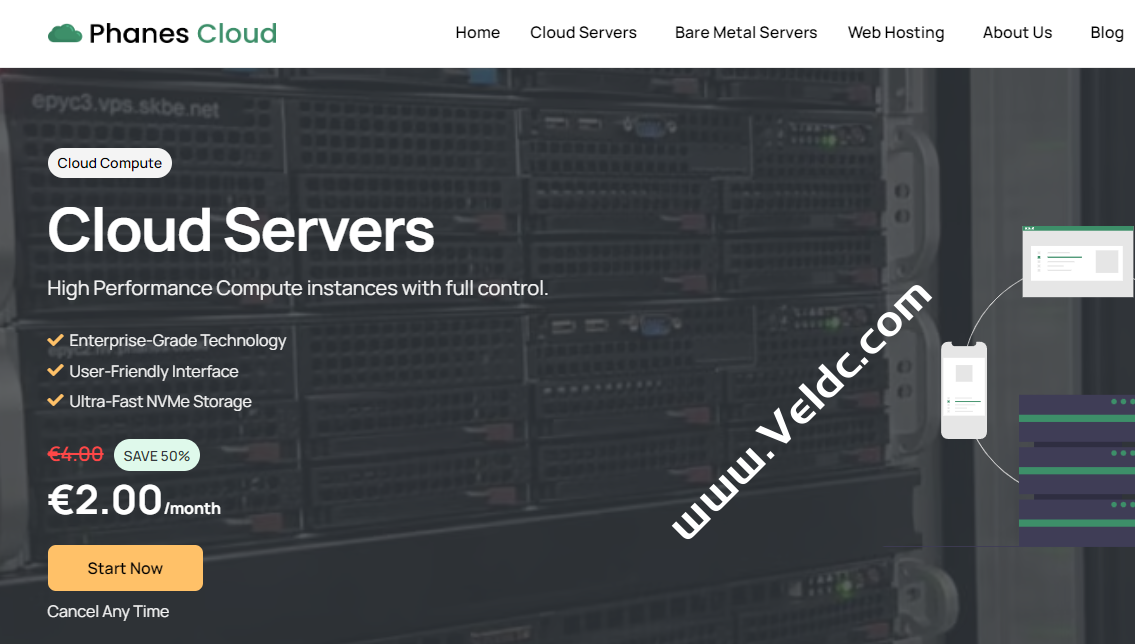 PhanesCloud：荷兰VPS首付5折促销，1核1GB内存30 GB NVMe，1Gbps@5 TB，月付€2起-国外主机测评