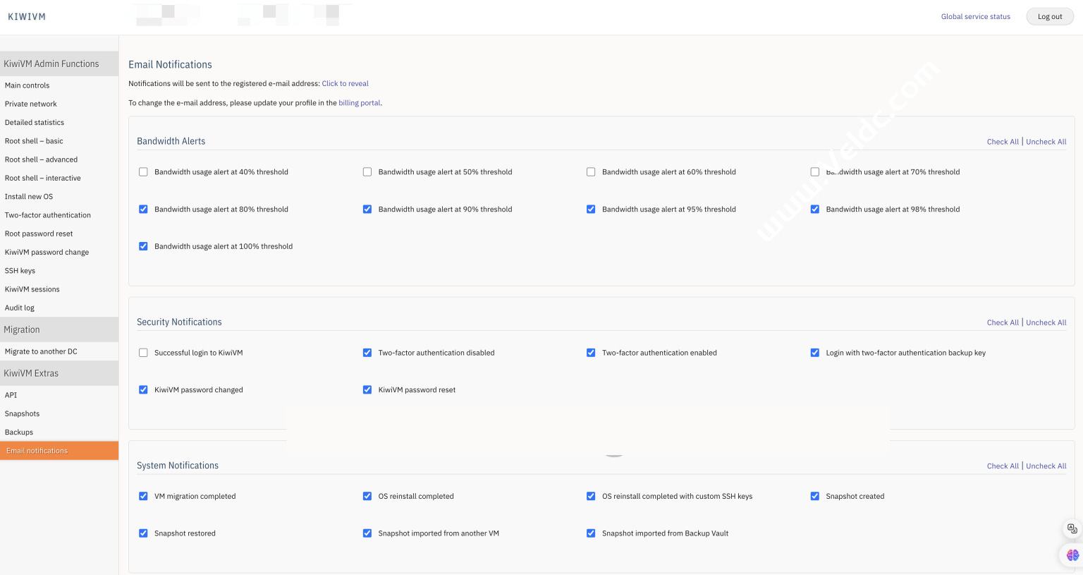 搬瓦 KiwiVM 面板新增可自定义 Email 电子邮件通知选项，另据客服消息将发布优惠-国外主机测评