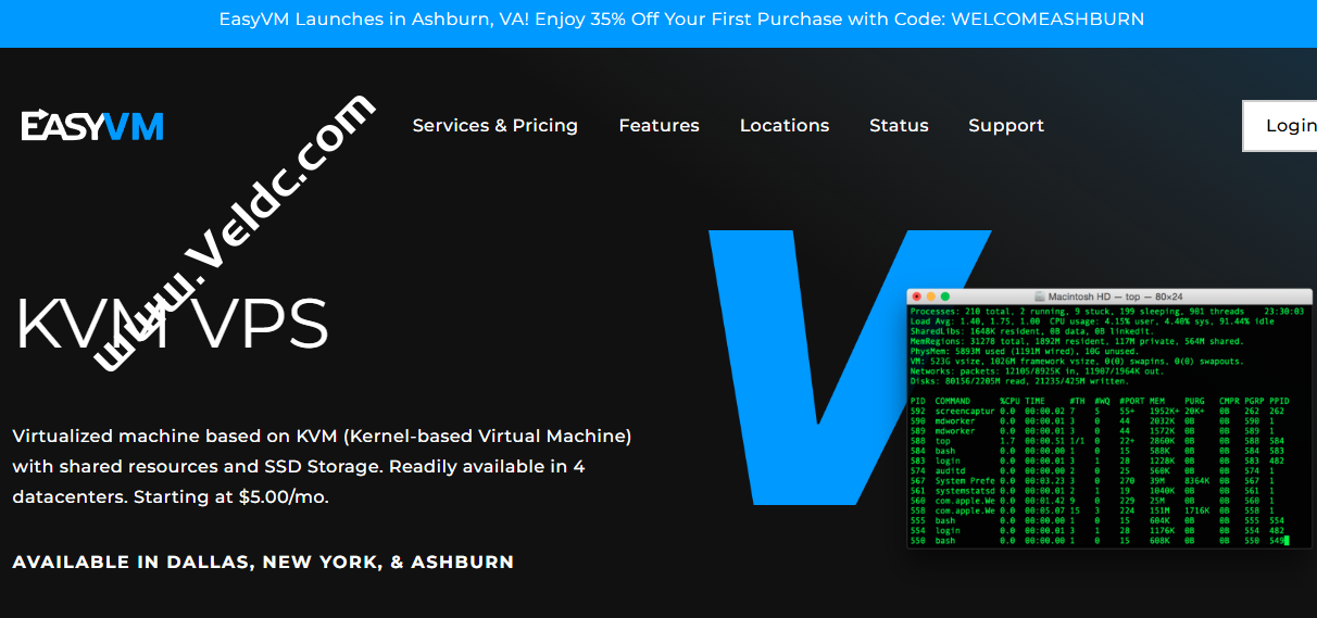 EasyVM：新增阿什本机房VPS 六五折促销，2核4GB/40 GB SSD，1Gbps@不限流量，月付$3.25起-国外主机测评
