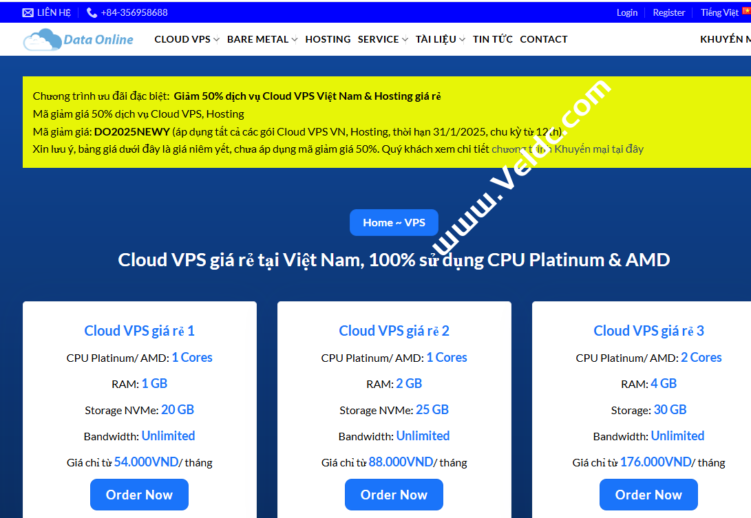 DataOnline：新年越南VPS五折促销，1核1GB内存/20GB NVMe，100M-200Mbps不限流量，年付102元起-国外主机测评