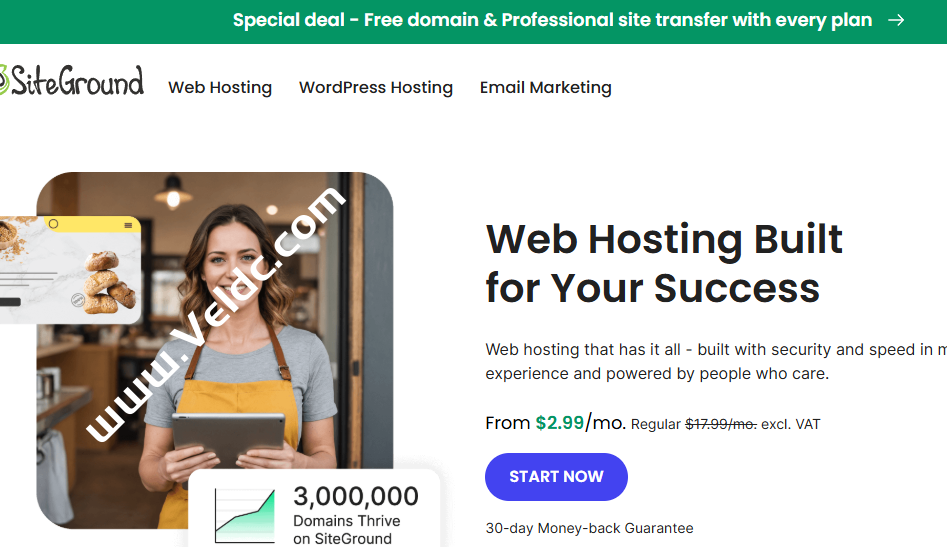 SiteGround：#特别优惠#高达83%折扣，免费域名/网站迁移，入门套餐StartUp年付$35.88，月付$2.99起-国外主机测评