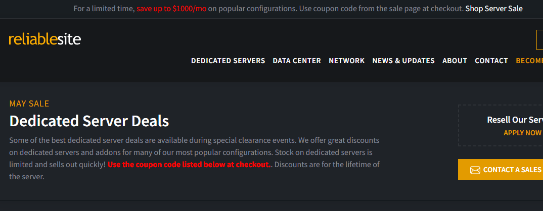 ReliableSite：美国大硬盘/高性能服务器促销，4 x Varies/32GB//40TB HDD硬盘，1Gbps不限流量，月付$69起，可选迈阿密/纽约/洛杉矶-国外主机测评