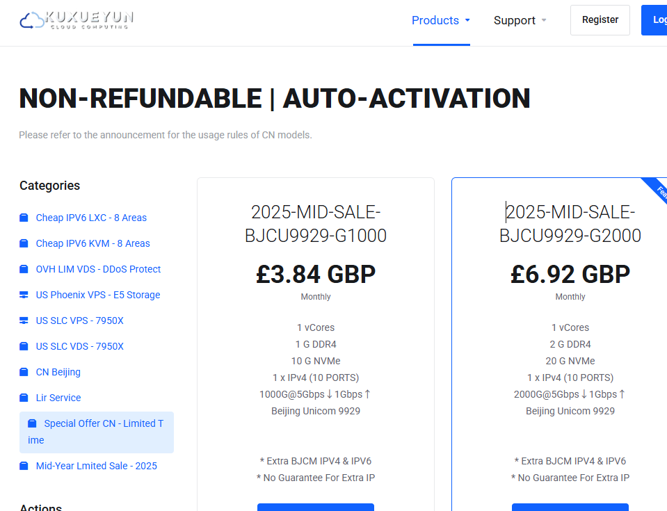 KUXUEYUN：北京联通AS9929线路VPS促销，1核1GB/10GB SSD，1Gbps@1 TB，月付$4.99起-国外主机测评