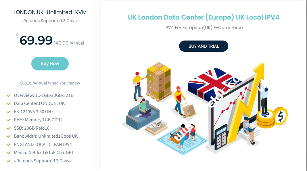 VmShell：旗下ToToTel新增不限流量英国VPS，原生IP，支持外贸电商/ChatGPT/TikTok UK，1Gbps大带宽不限流量，年付$69.99-国外主机测评