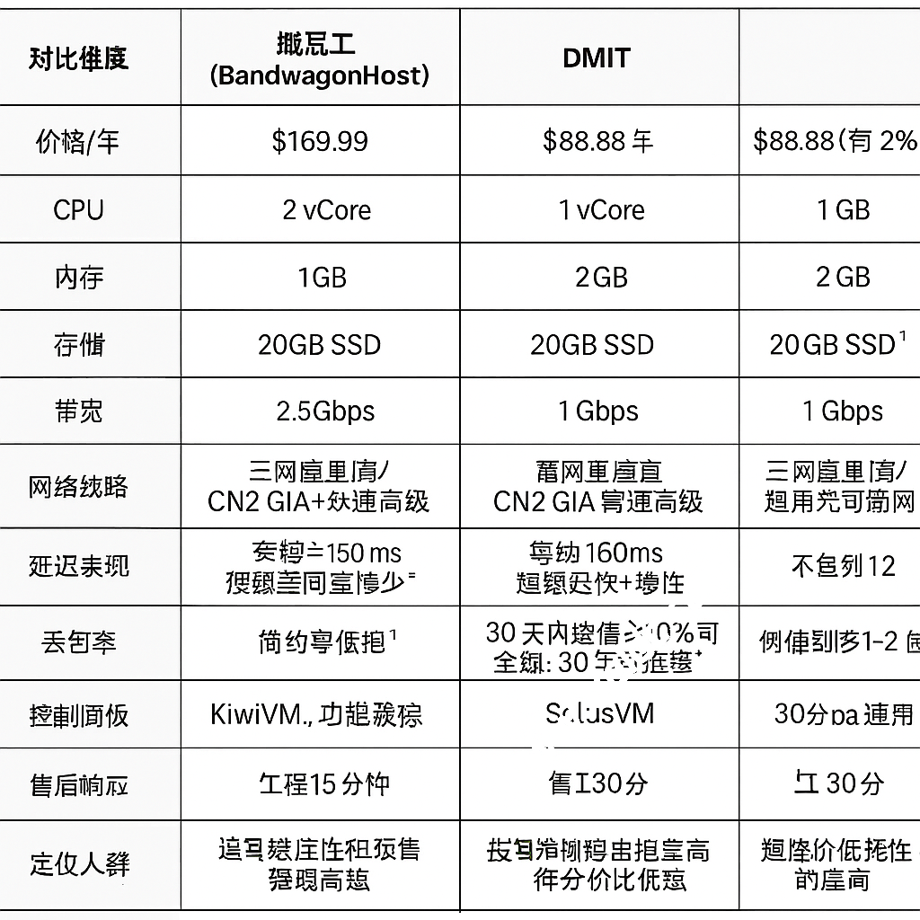搬瓦工（BandwagonHost） 和 DMIT商家CN2 GIA入门款套餐对比-国外主机测评