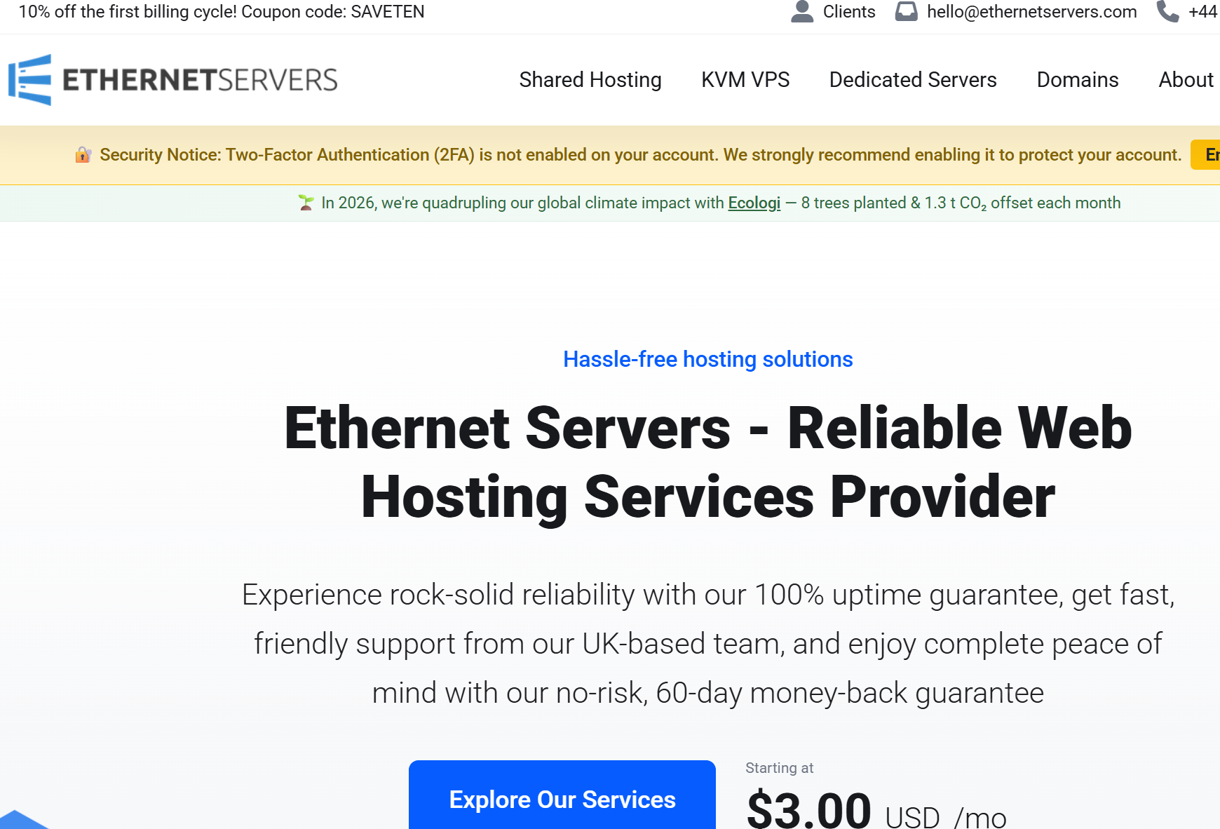 Ethernet Servers：便宜大带宽VPS，1核1GB/55GB SSD，10Gbps@2TB，月付$2.7起，可选美国/英国/德国机房-国外主机测评