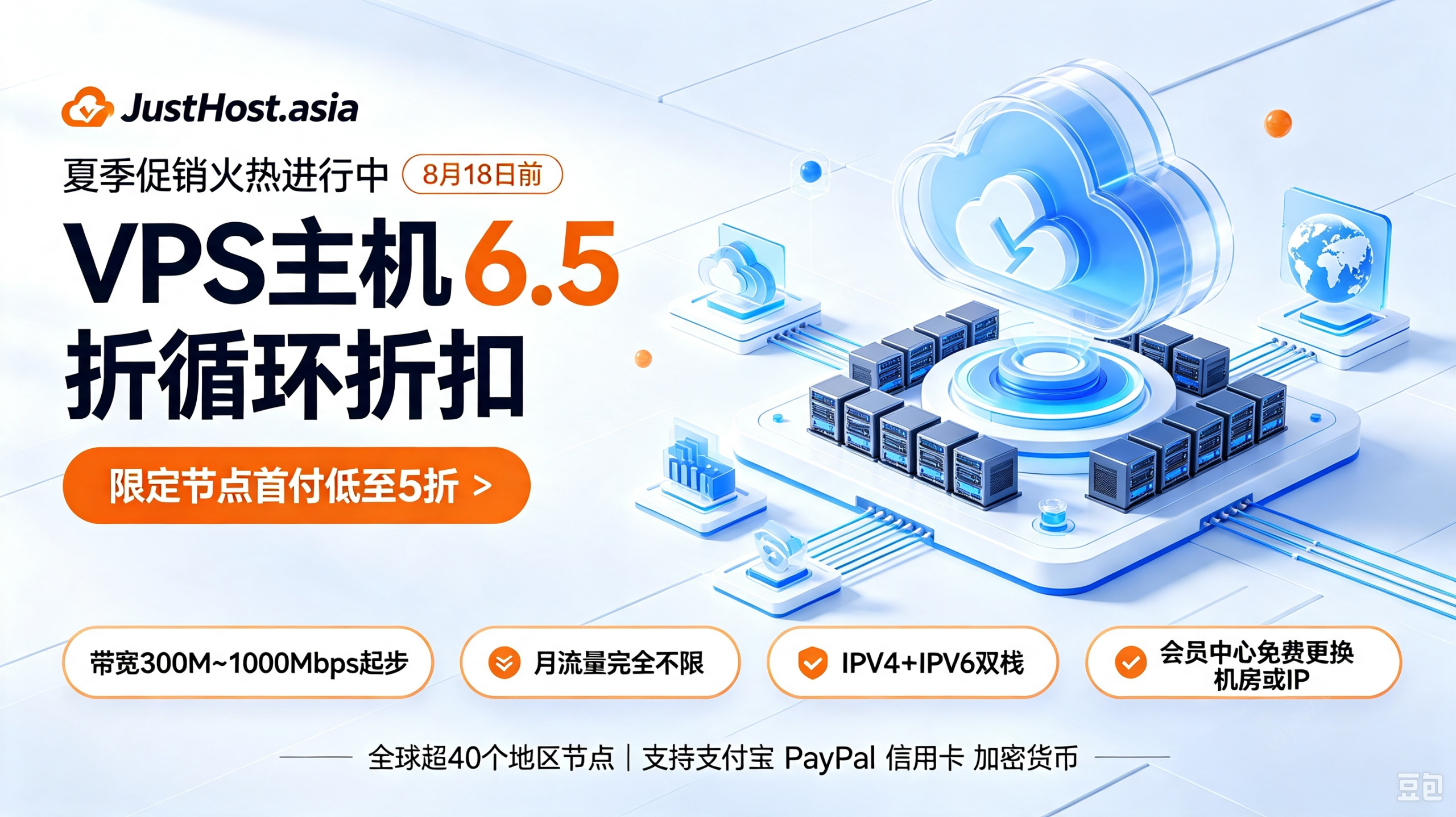 Justhost:夏季全场6.5折大促,部分限定机房5折起,300Mbps-1Gbps不限流量,免费换IP/机房-国外主机测评